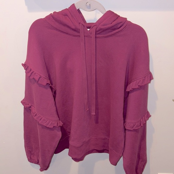 Rebecca Minkoff Evelyn Hoodie Sweatshirt Ruffle Sleeve Size XL Color:Grape - Picture 3 of 10